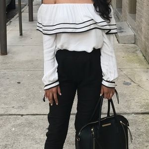 White ruffled off the shoulder blouse
